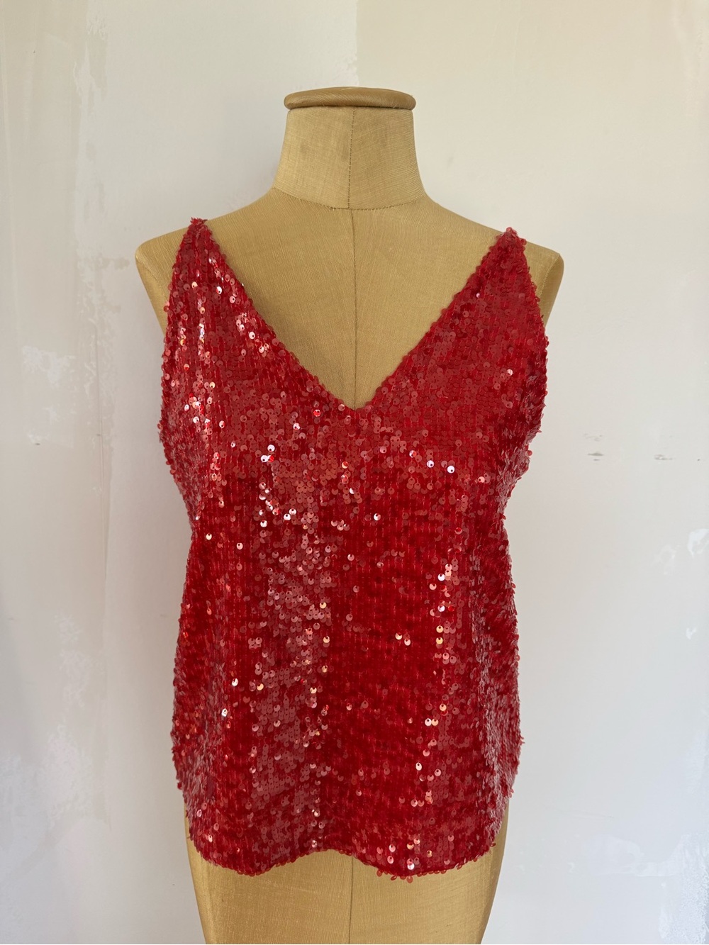 J. Crew Red Sequin V-Neck Tank Top